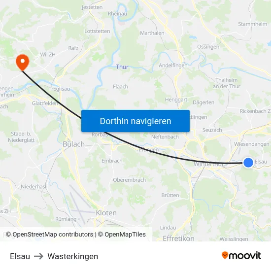 Elsau to Wasterkingen map