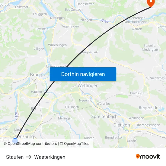 Staufen to Wasterkingen map