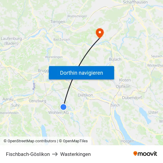 Fischbach-Göslikon to Wasterkingen map