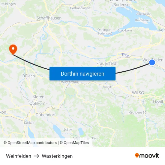 Weinfelden to Wasterkingen map