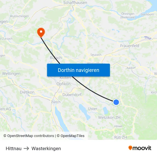 Hittnau to Wasterkingen map