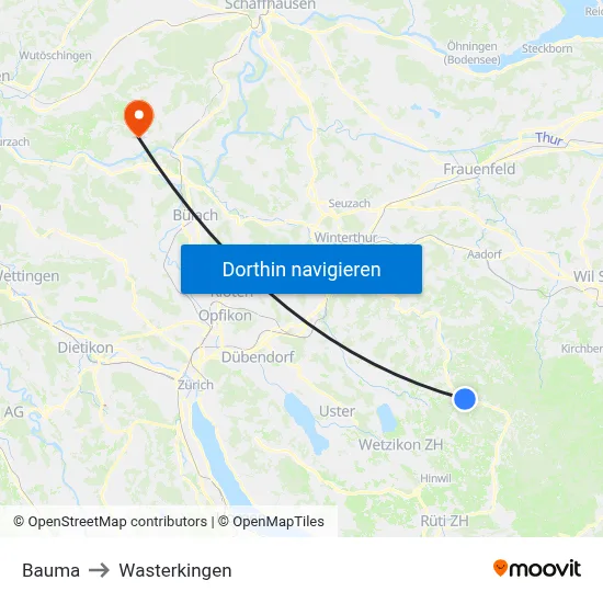 Bauma to Wasterkingen map
