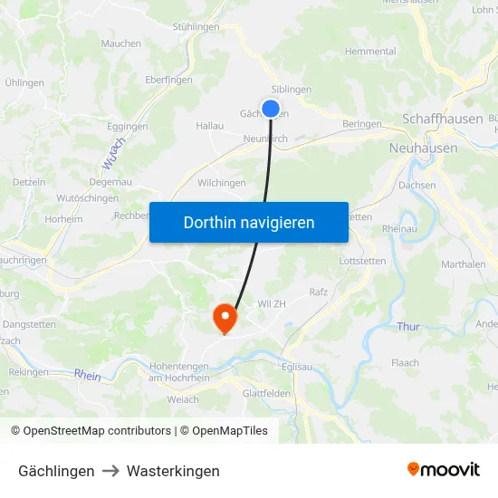 Gächlingen to Wasterkingen map