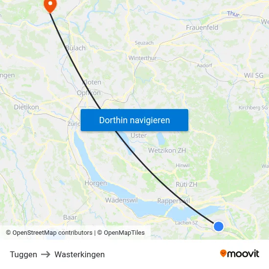 Tuggen to Wasterkingen map