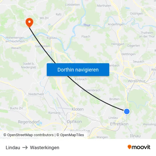 Lindau to Wasterkingen map