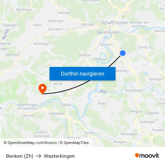 Benken (Zh) to Wasterkingen map