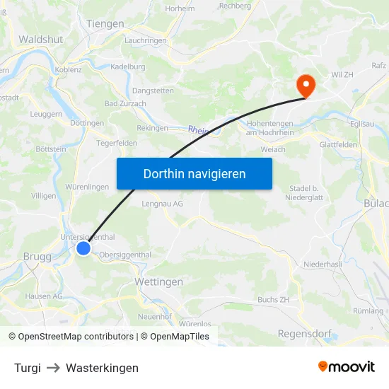 Turgi to Wasterkingen map