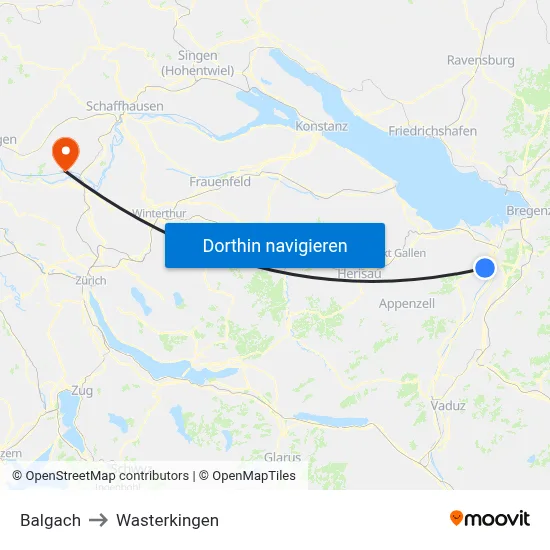 Balgach to Wasterkingen map