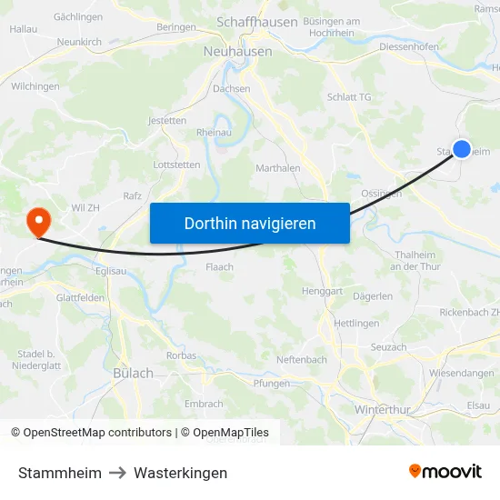 Stammheim to Wasterkingen map