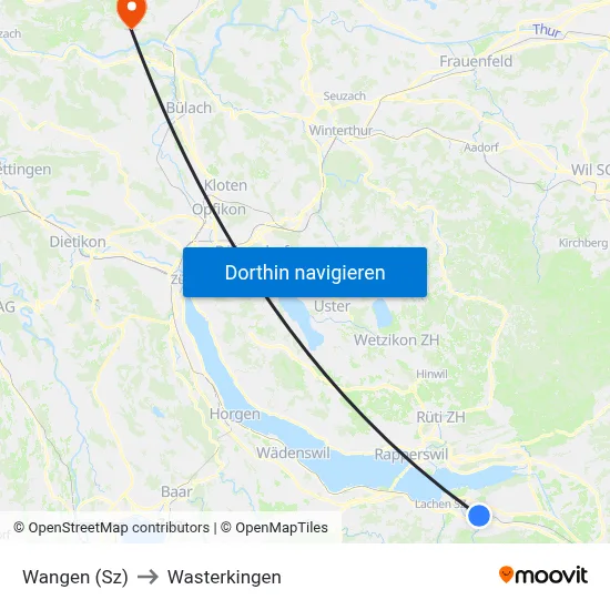 Wangen (Sz) to Wasterkingen map
