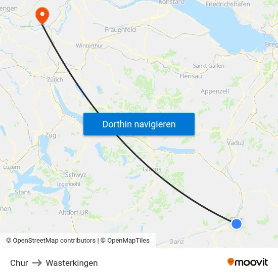 Chur to Wasterkingen map