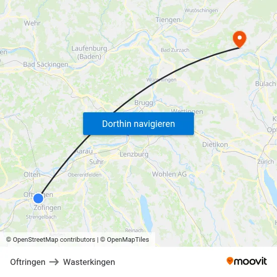 Oftringen to Wasterkingen map