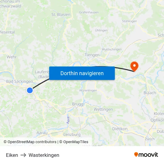 Eiken to Wasterkingen map