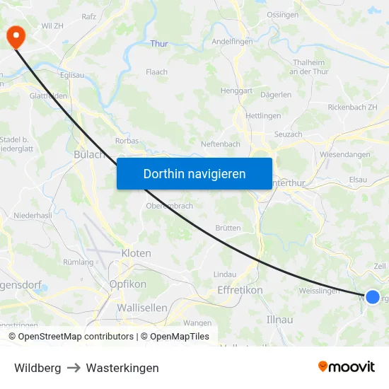 Wildberg to Wasterkingen map
