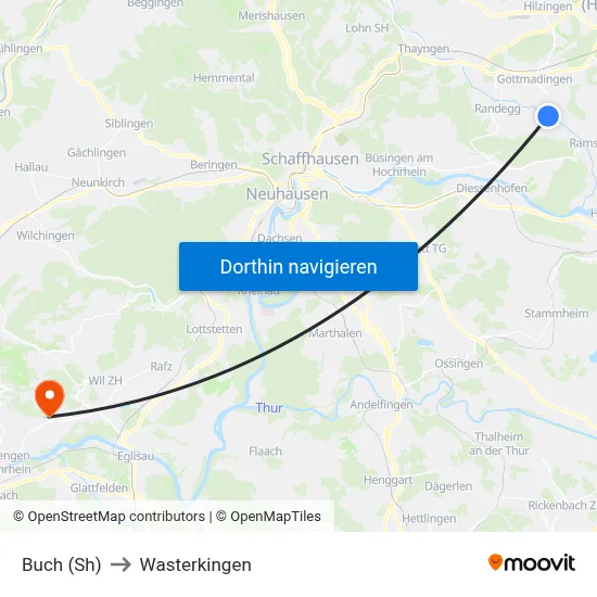Buch (Sh) to Wasterkingen map