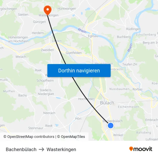 Bachenbülach to Wasterkingen map