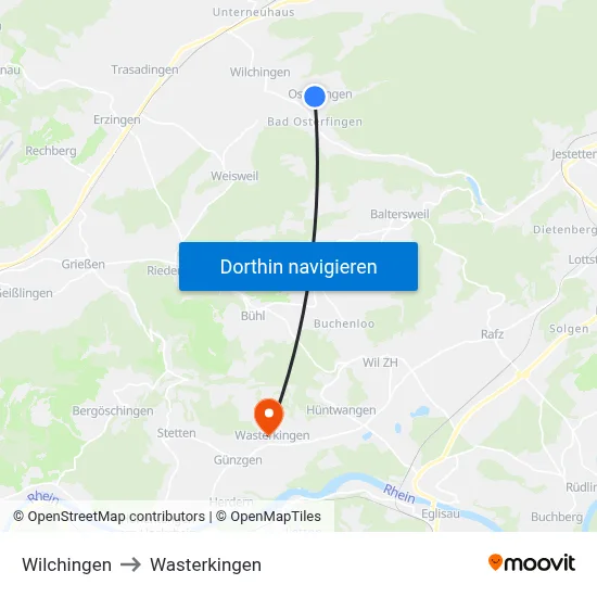 Wilchingen to Wasterkingen map