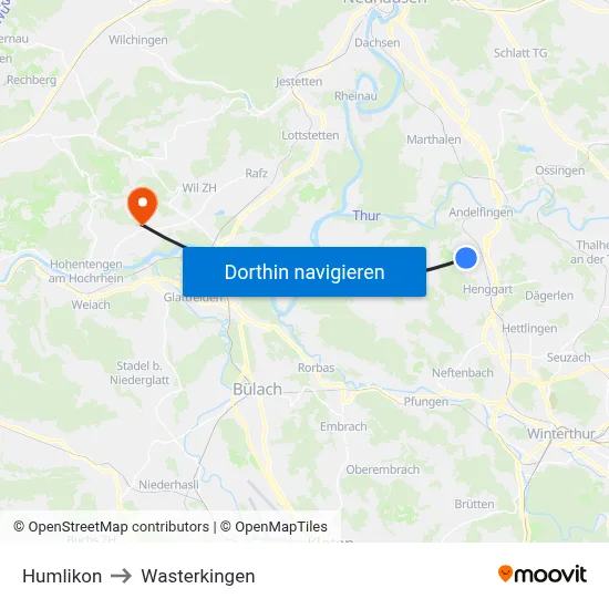 Humlikon to Wasterkingen map