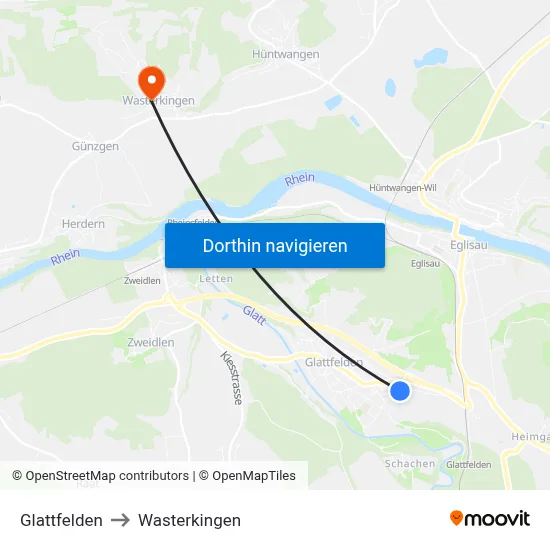 Glattfelden to Wasterkingen map