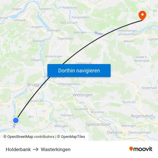 Holderbank to Wasterkingen map