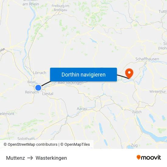 Muttenz to Wasterkingen map