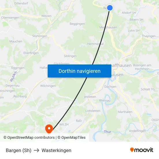 Bargen (Sh) to Wasterkingen map