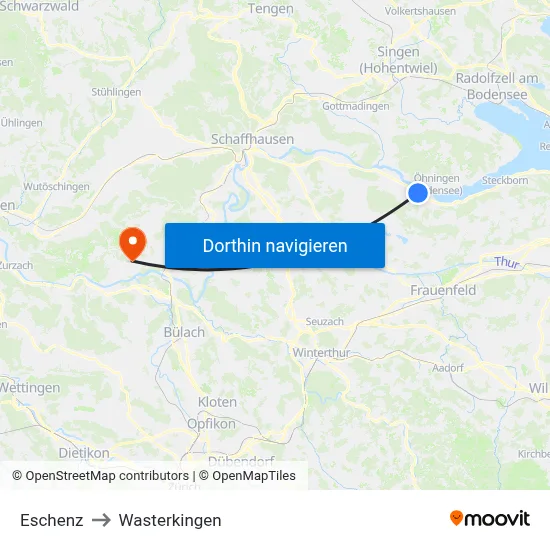 Eschenz to Wasterkingen map