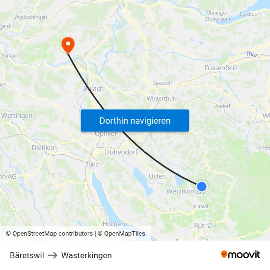 Bäretswil to Wasterkingen map