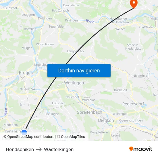 Hendschiken to Wasterkingen map