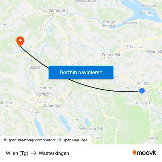 Wilen (Tg) to Wasterkingen map