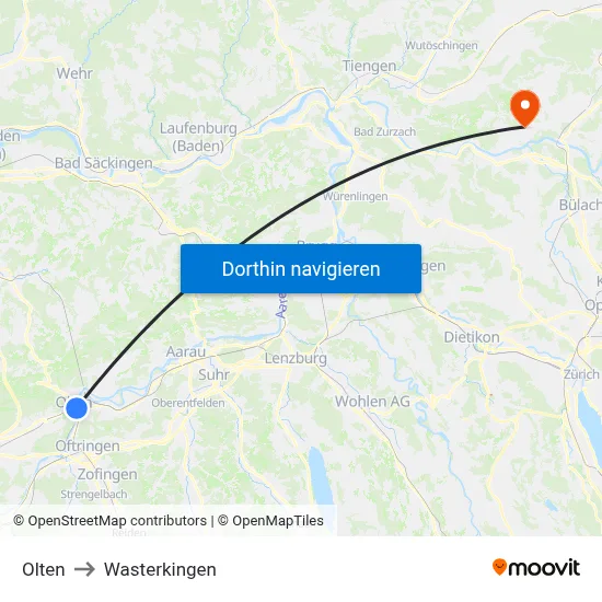 Olten to Wasterkingen map
