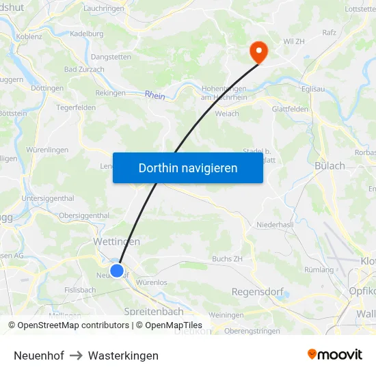 Neuenhof to Wasterkingen map