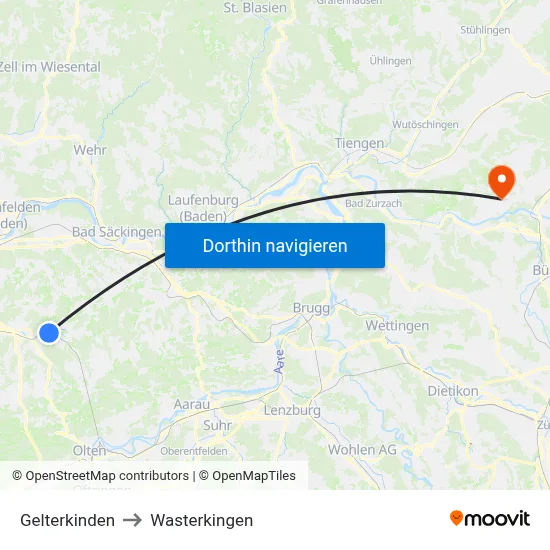 Gelterkinden to Wasterkingen map