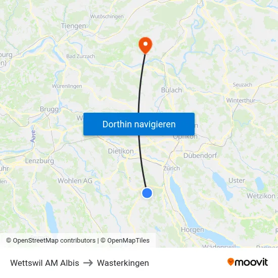 Wettswil AM Albis to Wasterkingen map