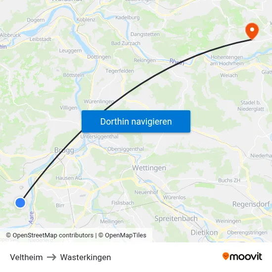 Veltheim to Wasterkingen map