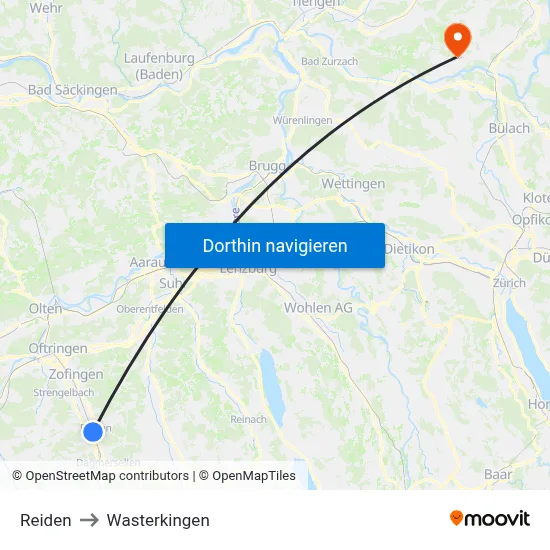 Reiden to Wasterkingen map