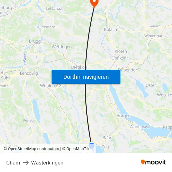 Cham to Wasterkingen map