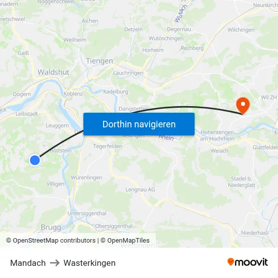 Mandach to Wasterkingen map