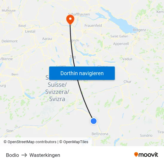 Bodio to Wasterkingen map