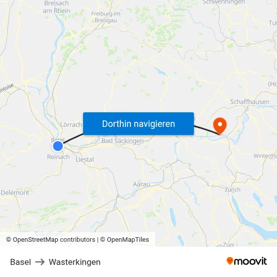 Basel to Wasterkingen map