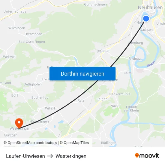 Laufen-Uhwiesen to Wasterkingen map
