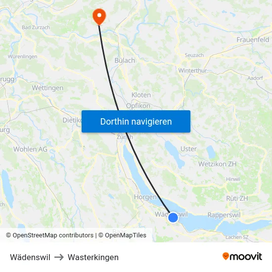 Wädenswil to Wasterkingen map