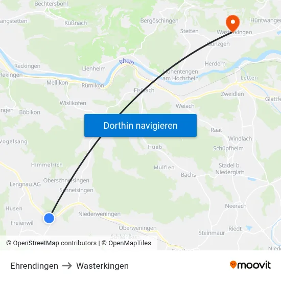 Ehrendingen to Wasterkingen map