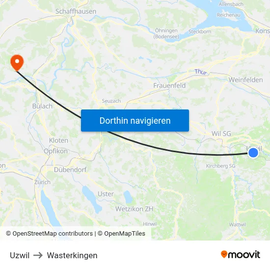 Uzwil to Wasterkingen map