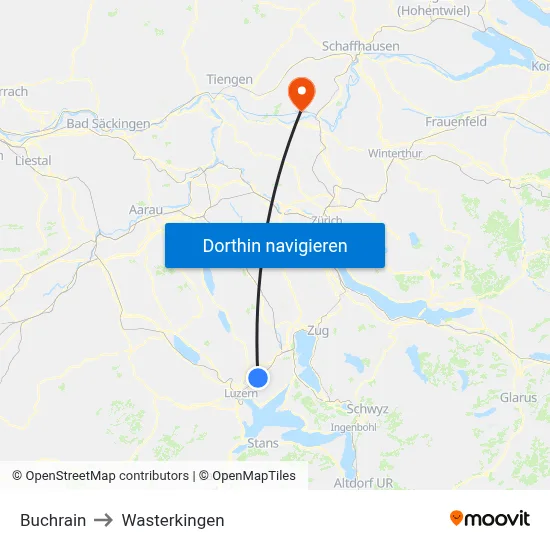 Buchrain to Wasterkingen map