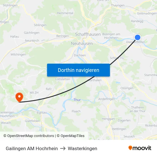 Gailingen AM Hochrhein to Wasterkingen map