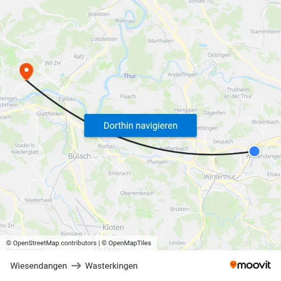 Wiesendangen to Wasterkingen map
