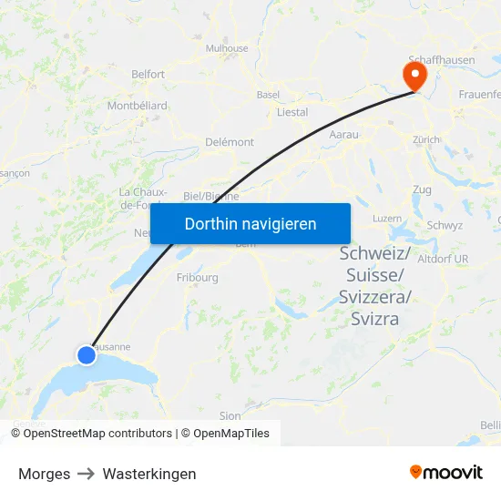 Morges to Wasterkingen map