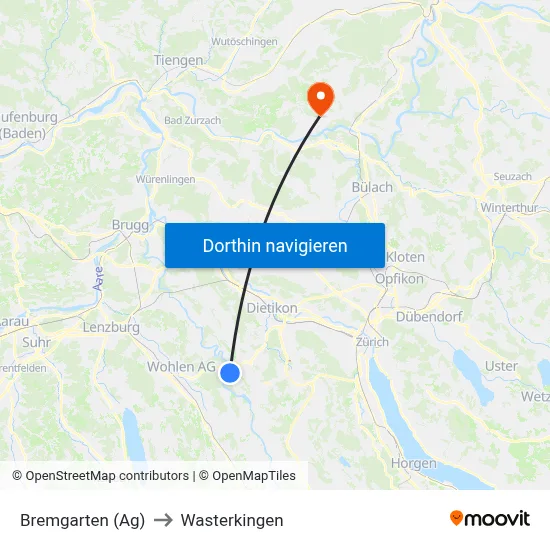 Bremgarten (Ag) to Wasterkingen map