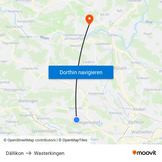 Dällikon to Wasterkingen map